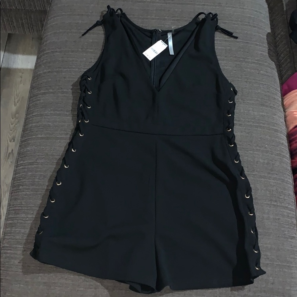 Side lace up romper